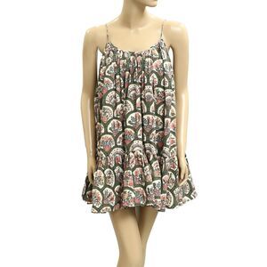 Rhode Resort Floral Block Printed Slip Mini Dress Ruffle Swing Flared XS 283059